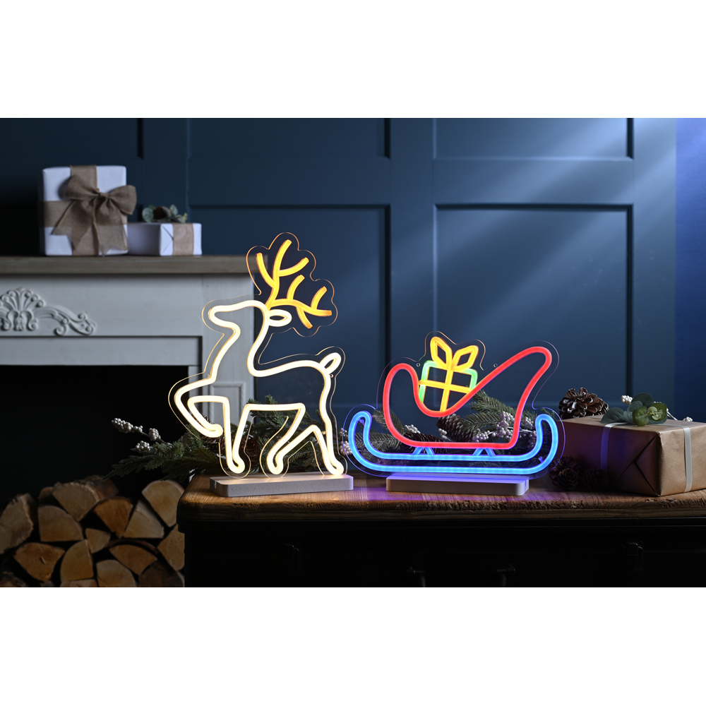 Festive 450 Multicoloured LED Neon Flex Reindeer and Sleigh Christmas Decoration 36 x 65cm Image 2