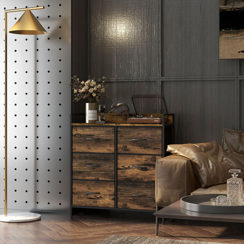HOMCOM 6 Drawer Rustic Brown Bedroom Chest of Drawers Image 3
