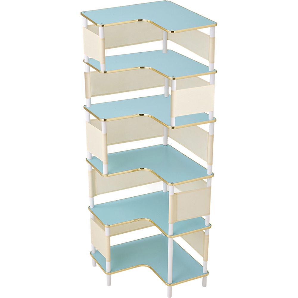 Living and Home 6 Shelf White and Blue L-Shaped Corner Bookcase Image 2
