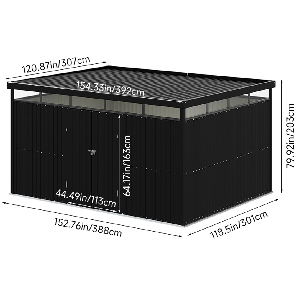 Living and Home 10 x 13ft Charcoal Black Garden Tool Storage Shed with Flat Roof Image 8