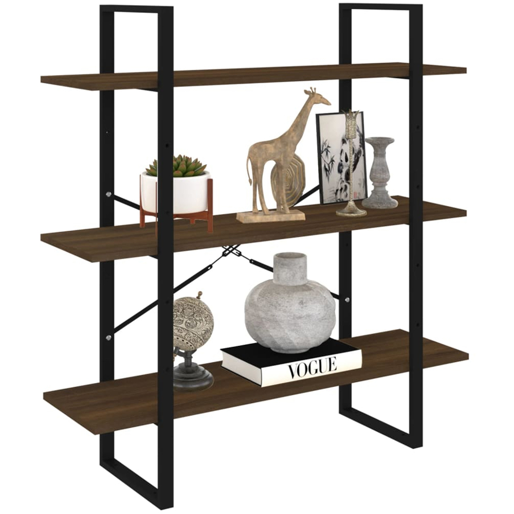vidaXL 3 Shelf Brown Oak Bookcase Image 4