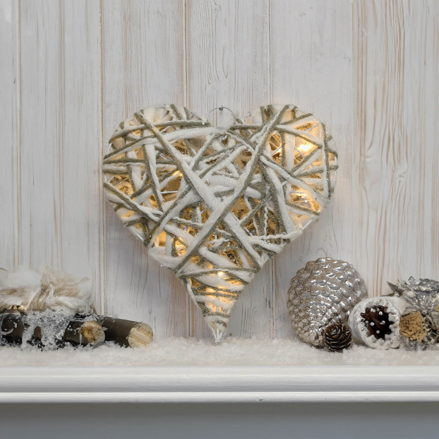Nordic Noel White and Grey LED Cotton Line Heart Decoration Image 2