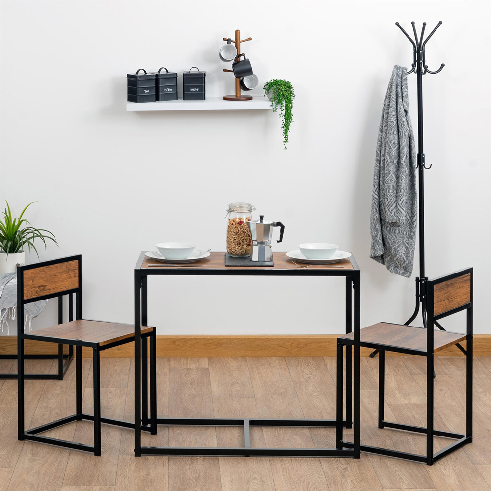 Harbour Housewares 2 Seater Compact Dining Set Brown and Black Image 6