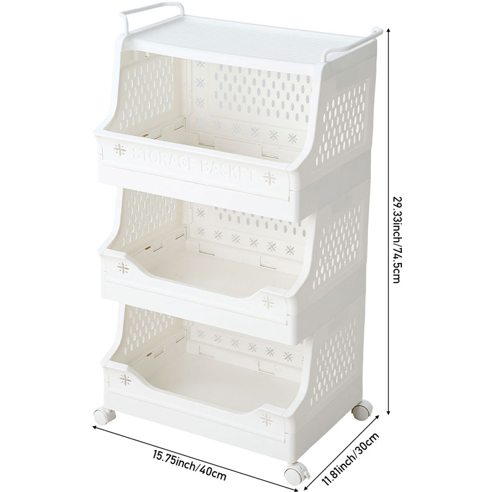 Living and Home 4-Tier White Foldable Plastic Storage Trolley Cart with Handles Image 8