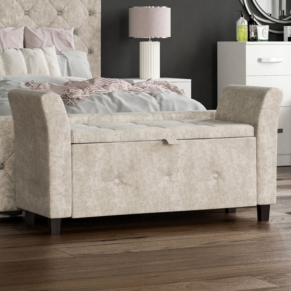 Vida Designs Seville Champagne Crushed Velvet Storage Ottoman Image 1