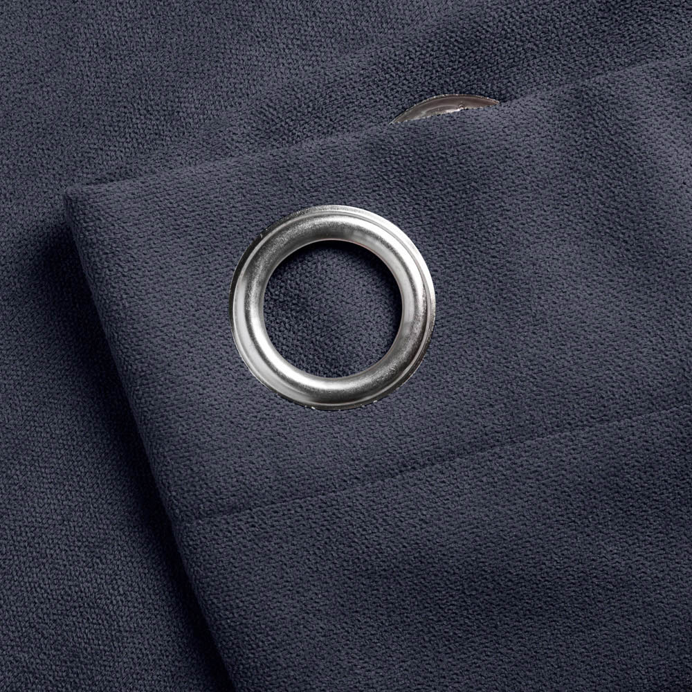 Alan Symonds Navy Velvet Chenille Ring Top Eyelet Curtains 142 x 183cm Image 2