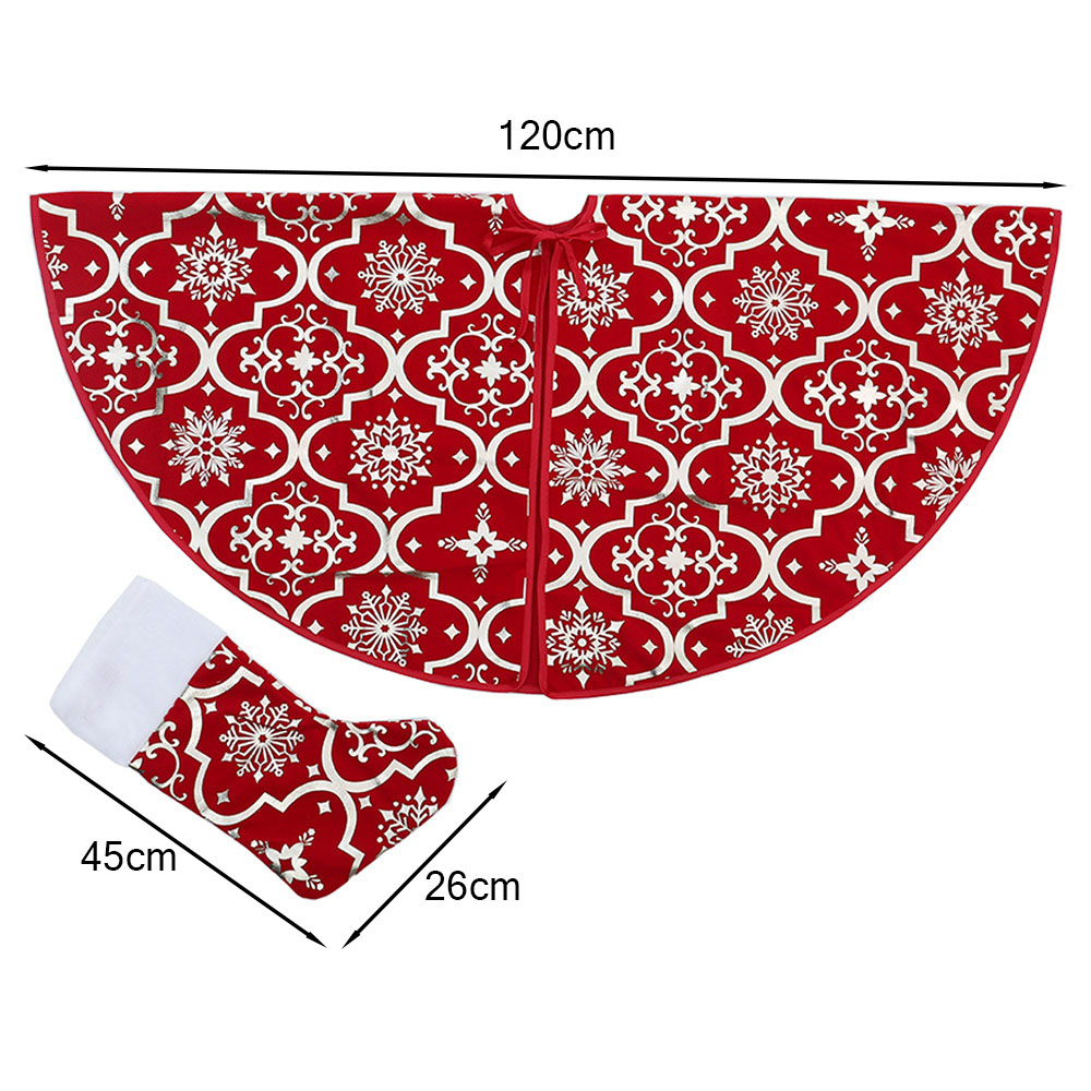 Living and Home Red Round Christmas Tree Base Skirt with Stocking Image 7
