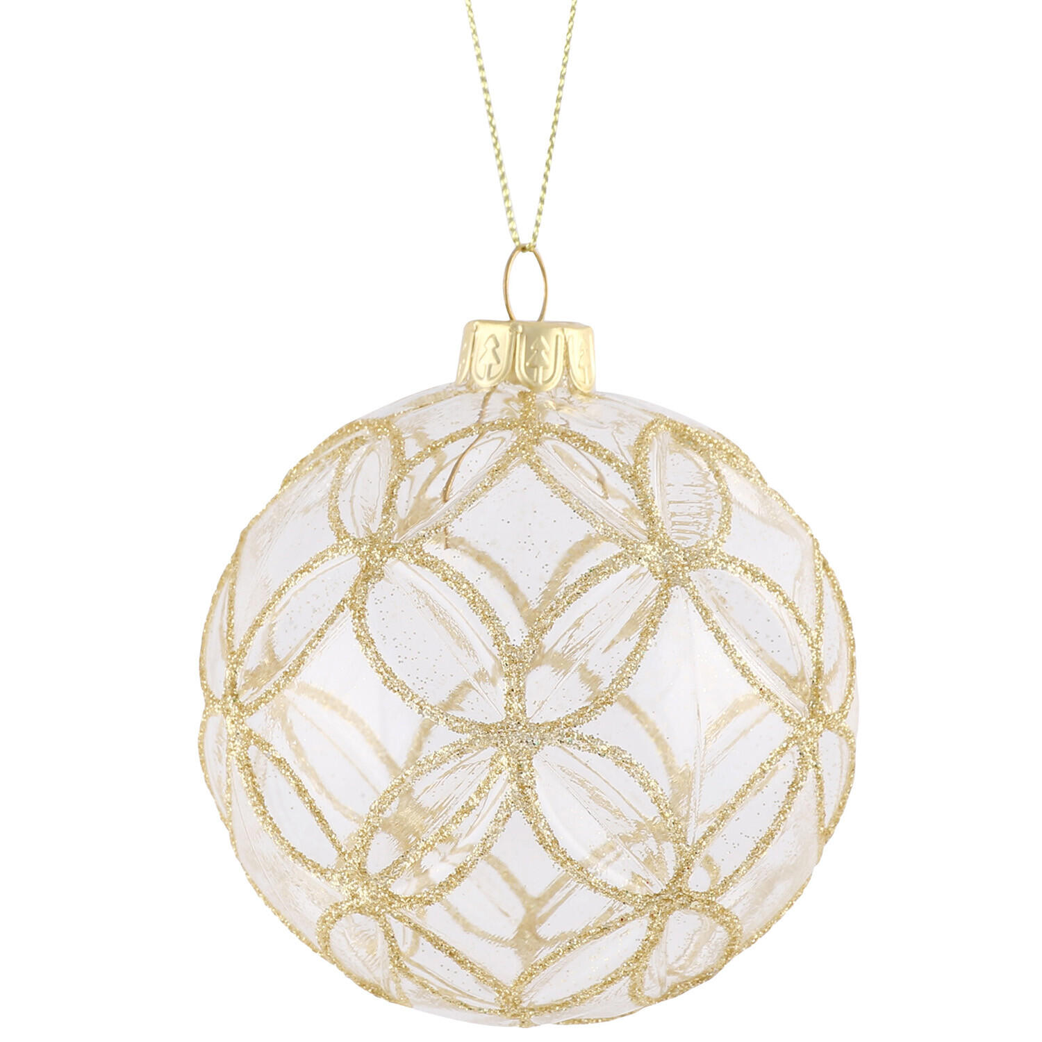 Clear Glass Gold Detailed Bauble Image 2