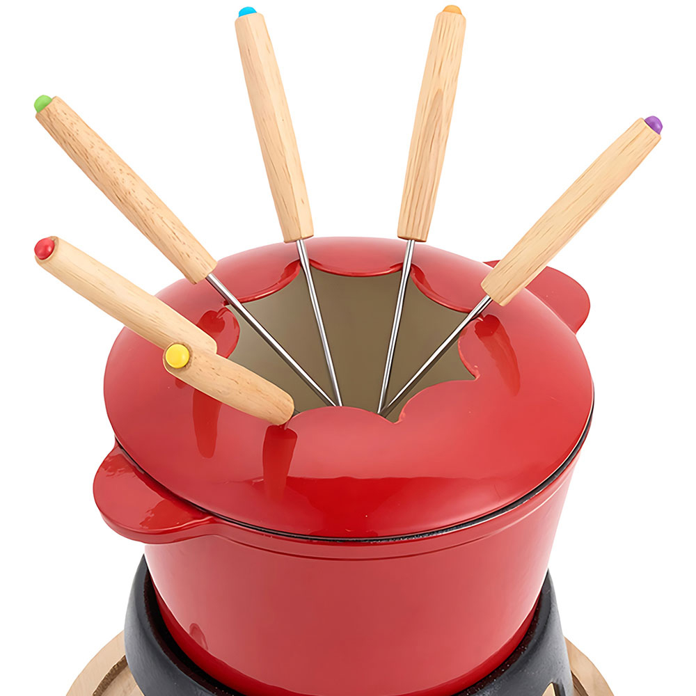 Living and Home Red Enamel Cast Iron Fondue Pot Set 2L Image 4