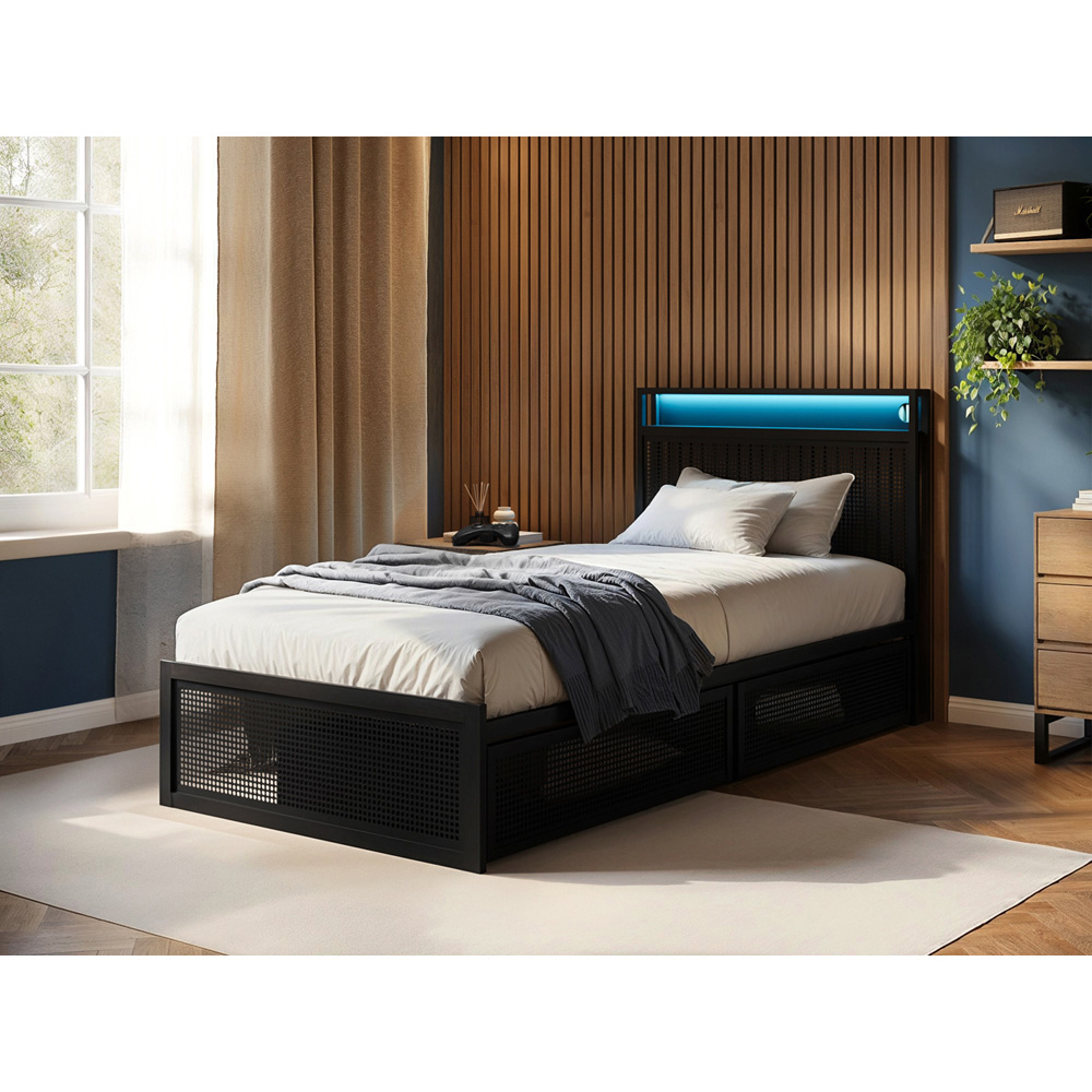 Flair Callan Single Black Metal Bed Frame with Storage and LED Image 6