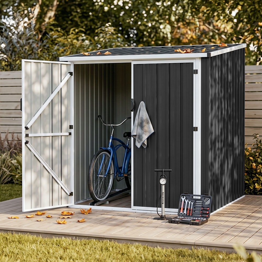 Living and Home 5 x 6ft Anthracite and White Slope Roof Bicycle Outdoor Storage Shed with 3 Tracks Image 7
