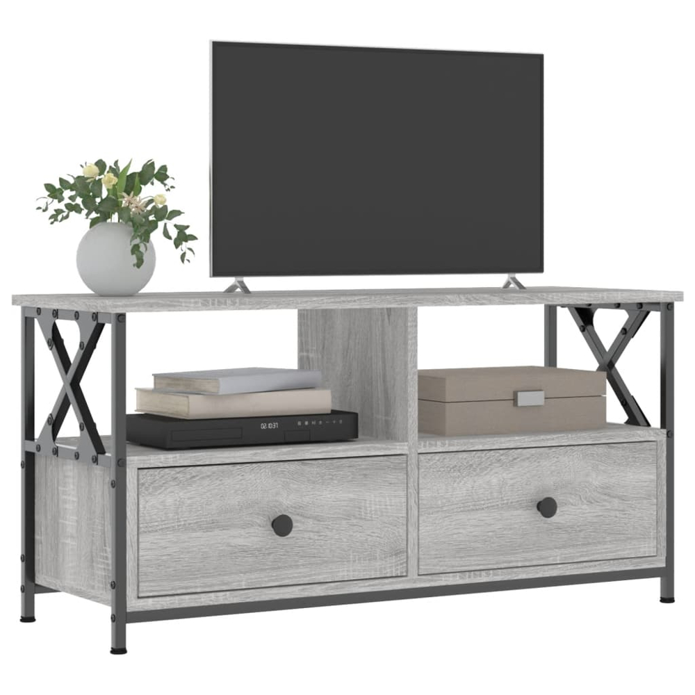 vidaXL 2 Drawer 2 Shelf Grey Sonoma Wood and Steel TV Cabinet Image 3