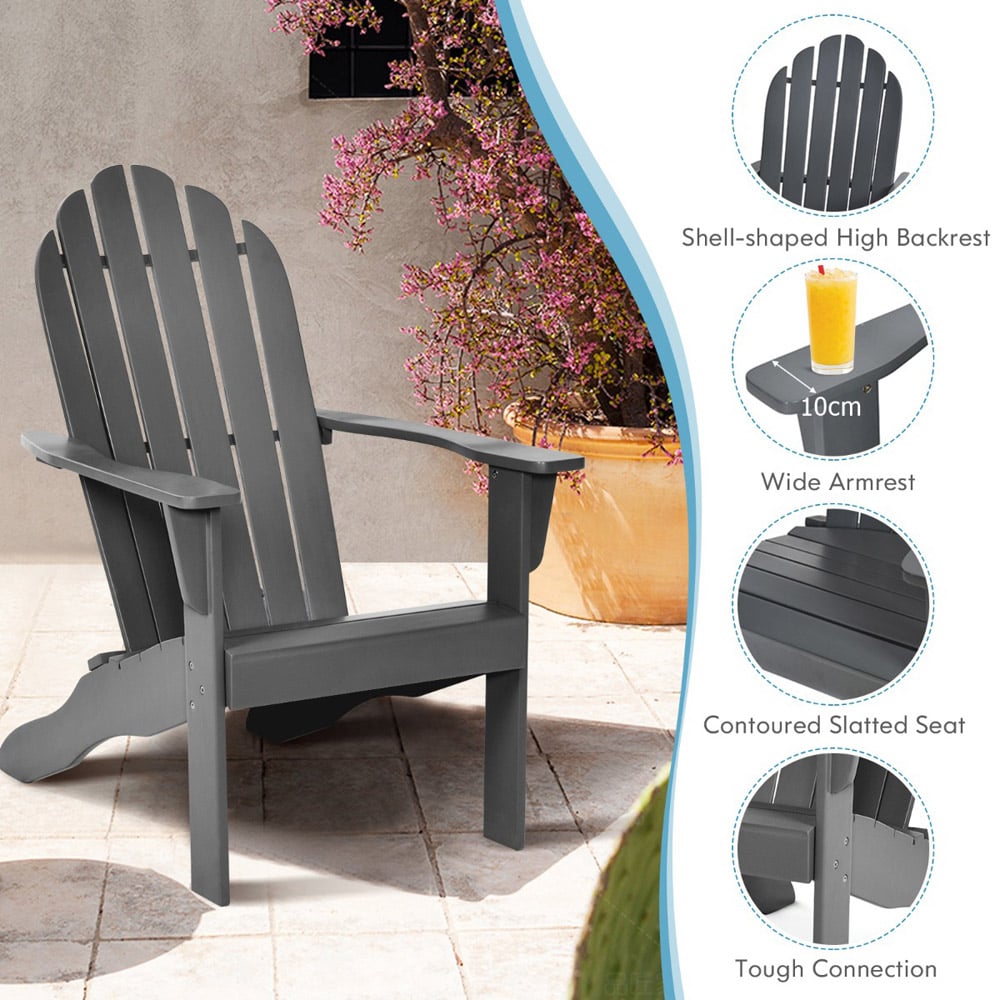 Costway Grey Slatted Acacia Wood Adirondack Lounge Chair Image 6