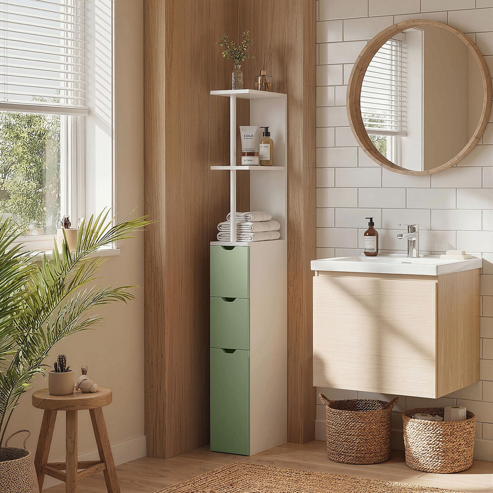 HOMCOM Single Door 2 Drawer 2 Shelf Light Green Freestanding Bathroom Storage Cabinet Image 2