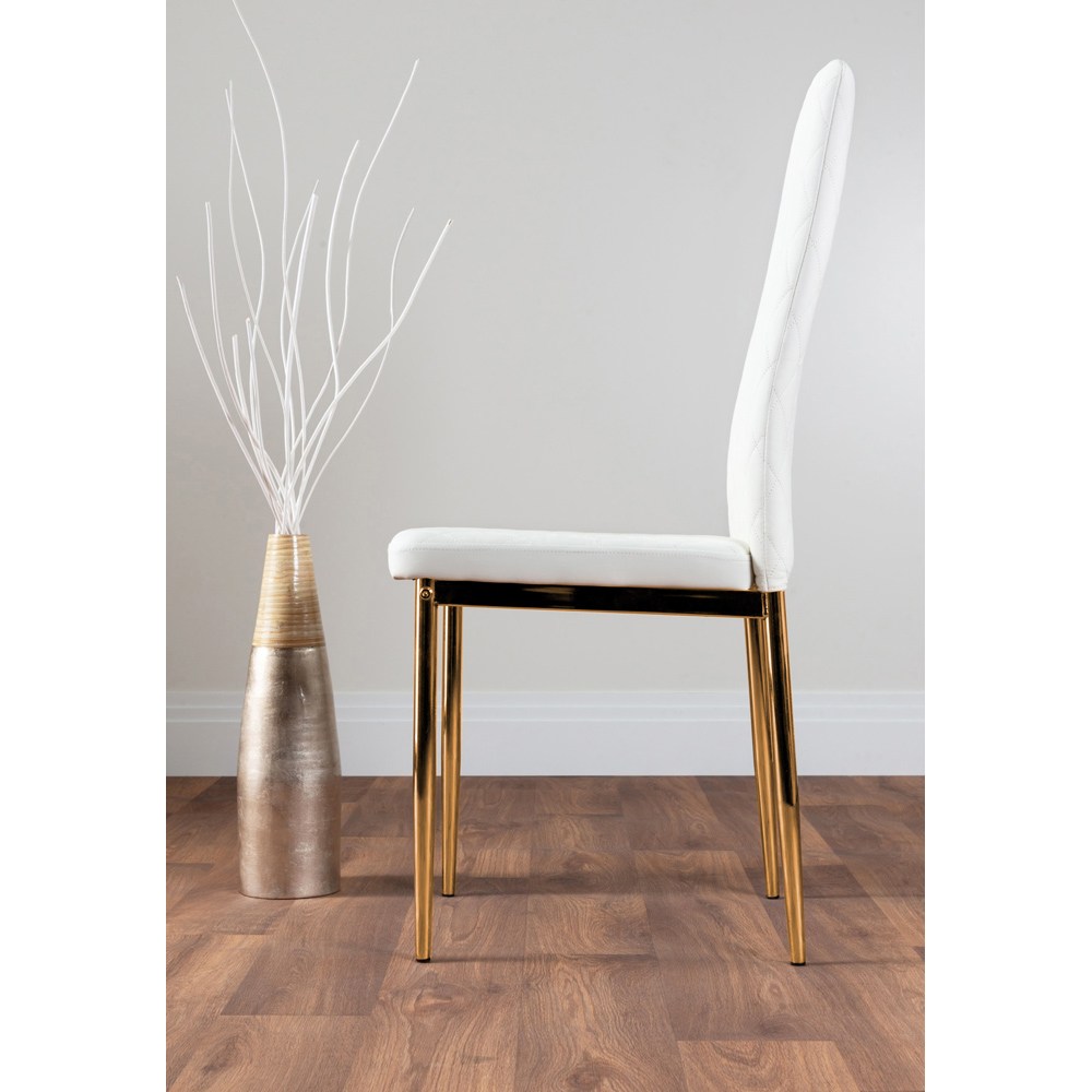 Furniturebox Valera Set of 4 White and Gold Faux Leather Dining Chair Image 3