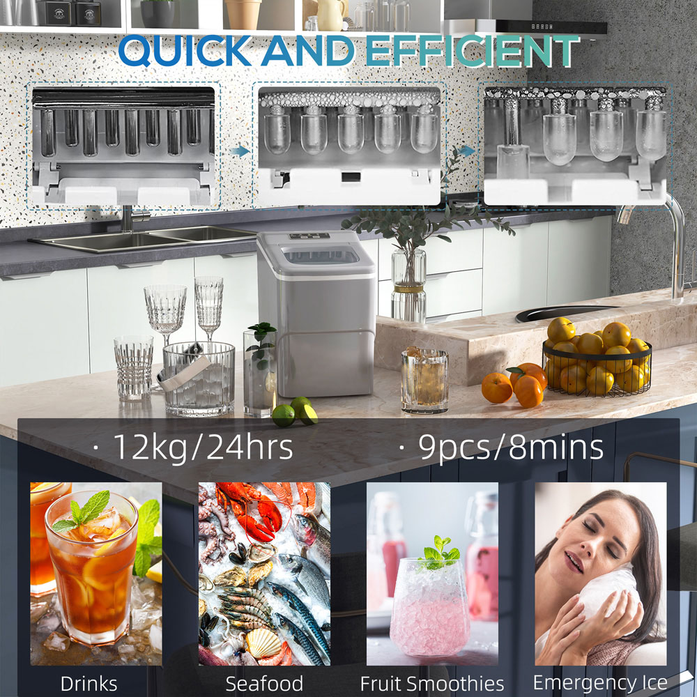 HOMCOM 800-063V70SR Silver Ice Maker Machine Image 6
