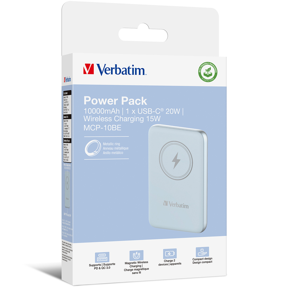 Verbatim Charge N Go Magnetic Wireless Power Bank Blue 10000mAh Image 2
