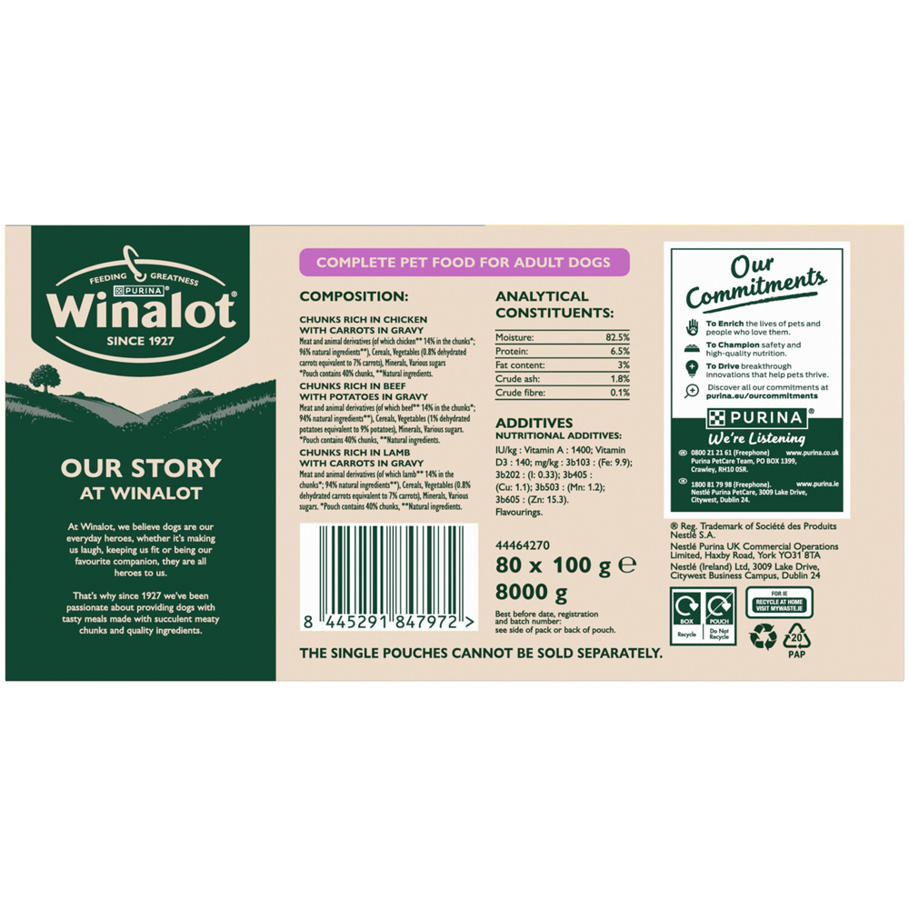 Pack of 80 Winalot Meaty Chunks in Gravy Wet Dog Food Image 7