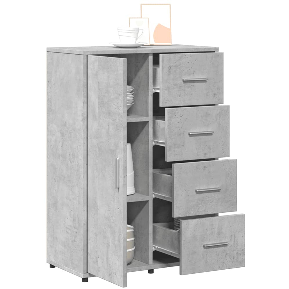 vidaXL Single Door 4 Drawer Concrete Grey Sideboard Image 3
