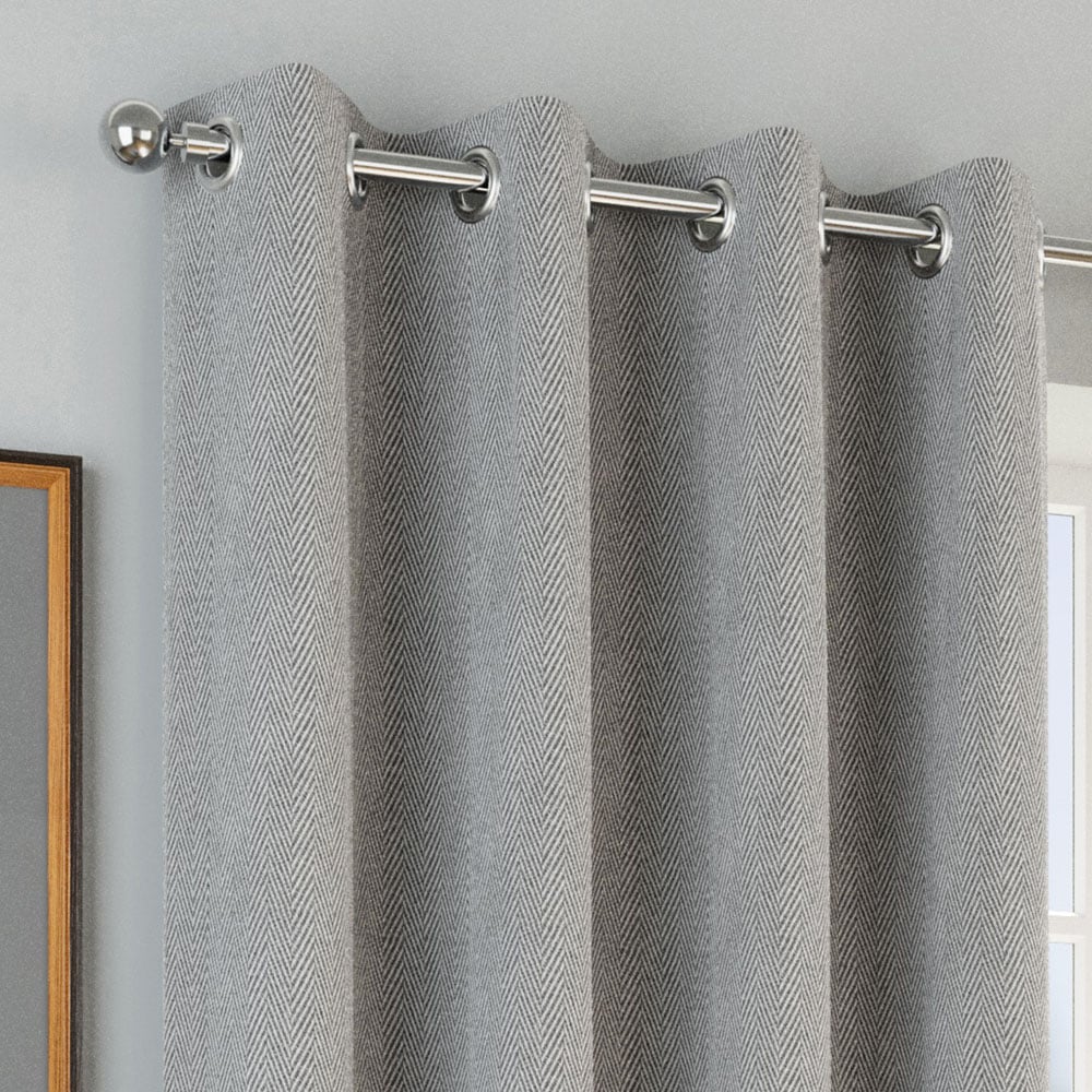 Enhanced Living Grey Herringbone Blackout Eyelet Thermal Curtains 168 x 229cm Image 2