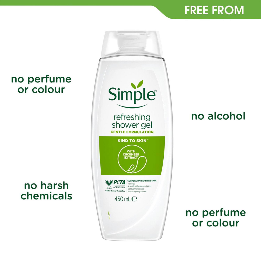 Simple Kind to Skin Refreshing Shower Gel 450ml 3 Pack Image 3