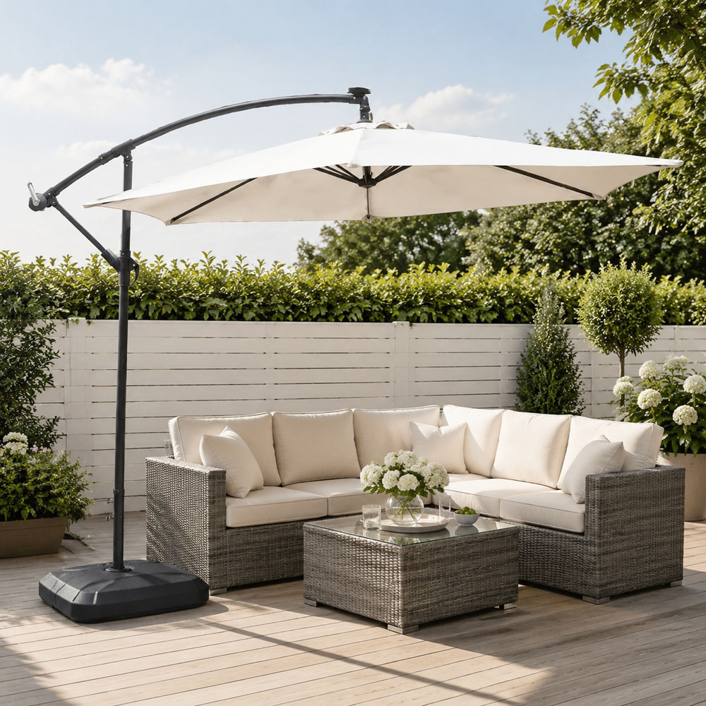 Direct Wicker Light Beige Crank Handle Cantilever Parasol 2.94m Image 2
