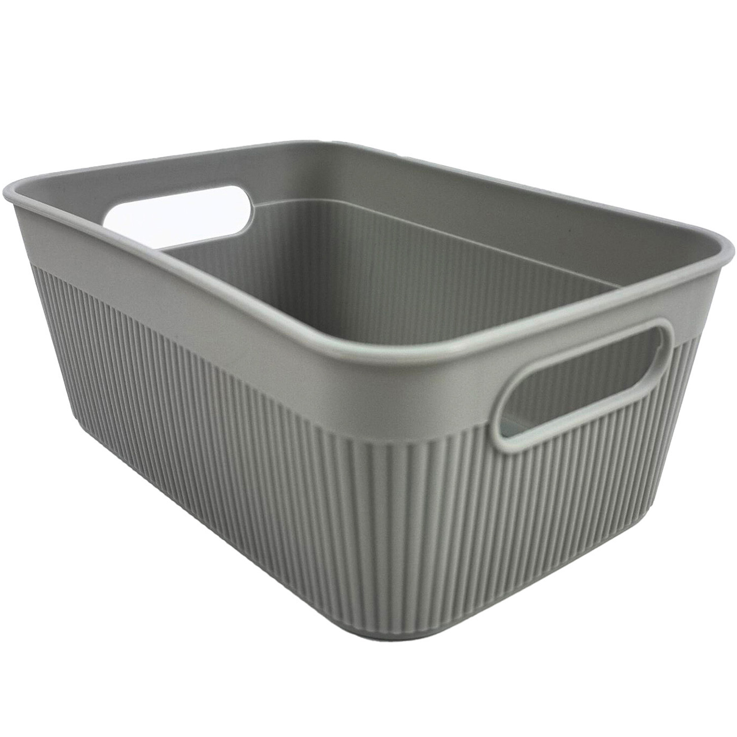 My Home Grey Stripe Medium Storage Basket Image 1