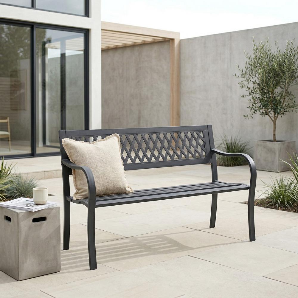GARDEN VIDA Lattice Style Steel Garden Bench Image 7