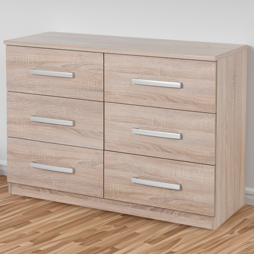 Riviera 6 Drawer Light Oak Wide Storage Chest Image 1