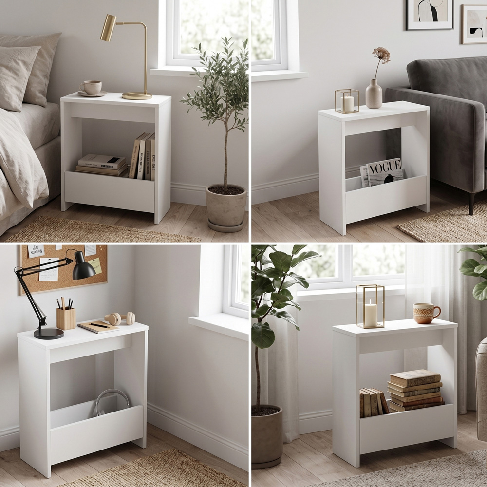 Shefa Line Focus Single Shelf White Slim Side Table Image 7