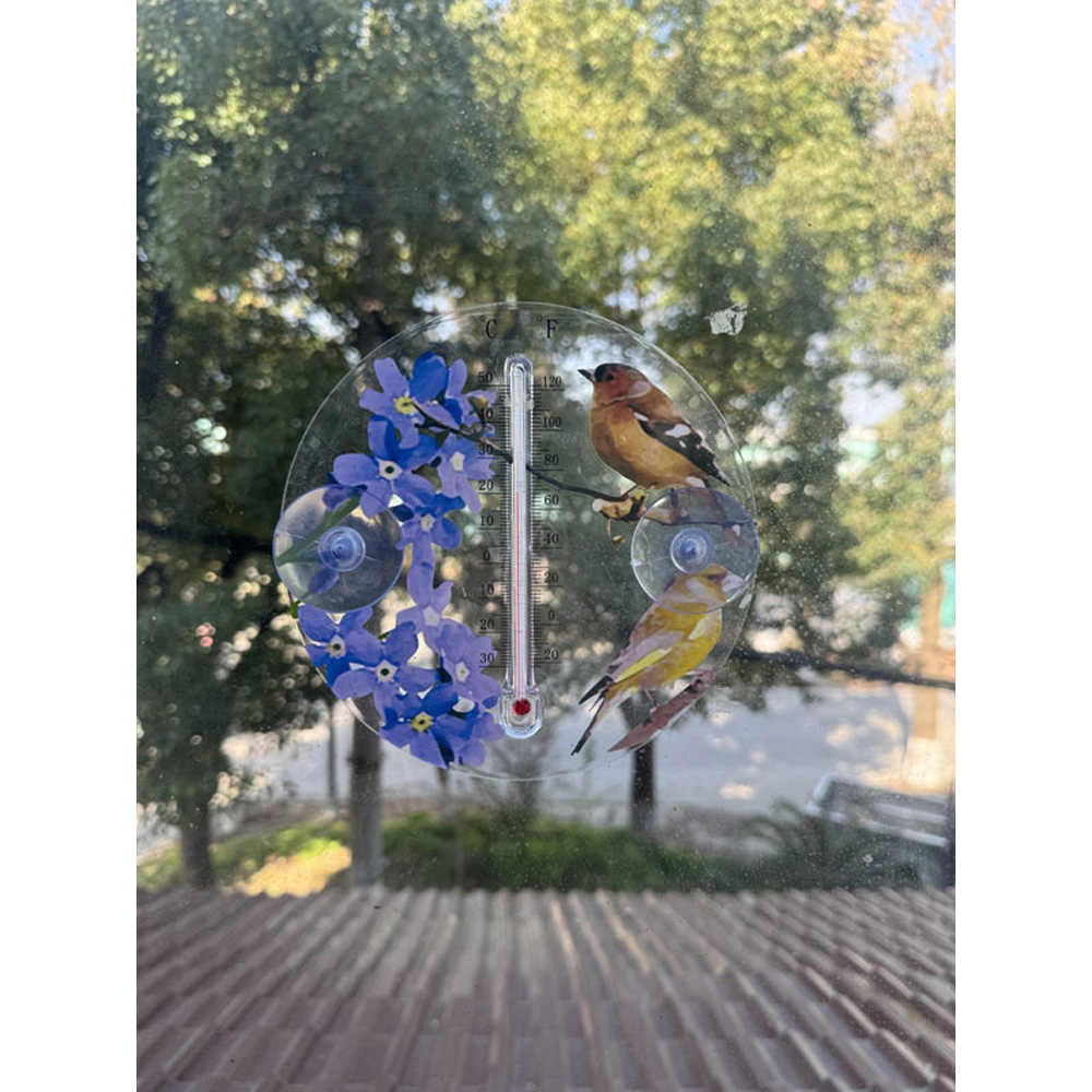 Avilo Bird Blossom Display Large Outdoor Window Thermometer with Suction Cups Image 3