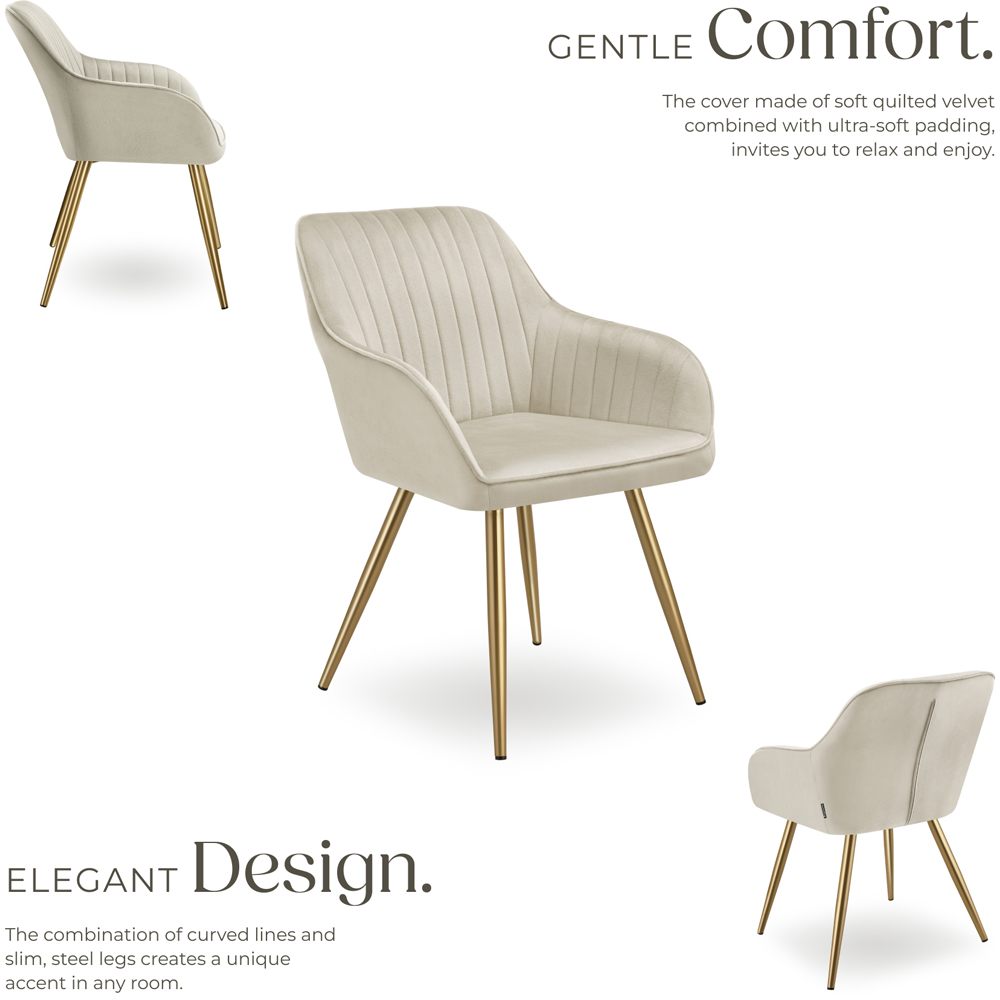 tectake Marilyn Set of 6 Cream Gold Quilted Velvet Dining Chair Image 3