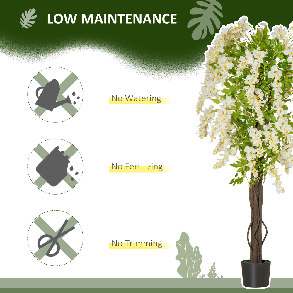 Portland White Flowers Wisteria Tree Artificial Plant In Pot 5.2ft Image 6