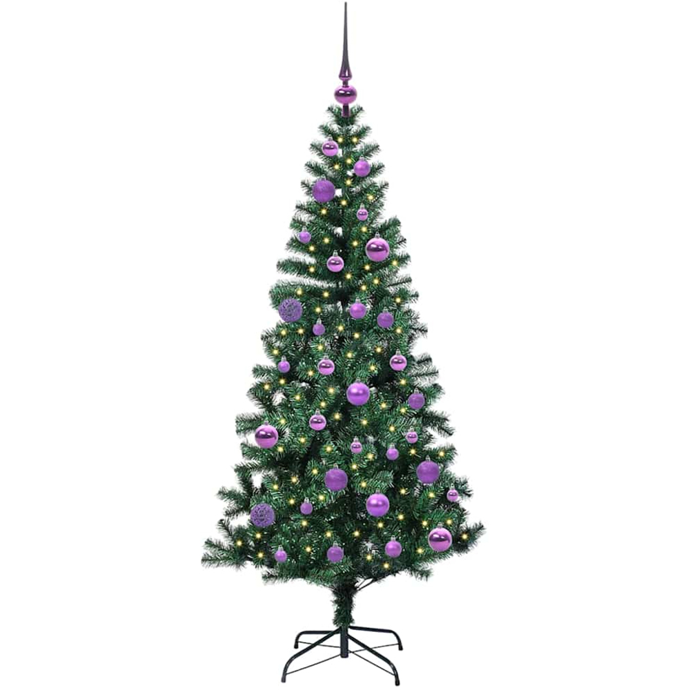 vidaXL Pre-Lit Lilac Baubles Green Artificial Christmas Tree 5ft Image 1