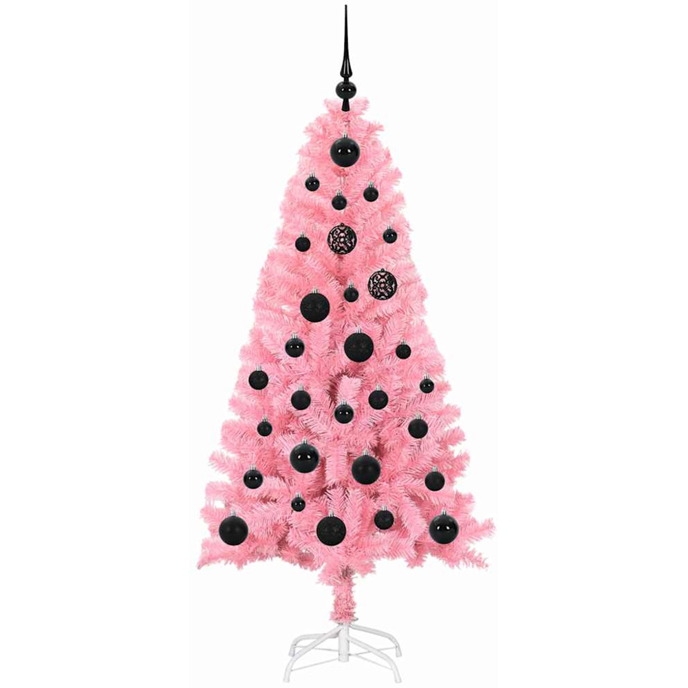 vidaXL Pre-Lit Black Baubles Pink Artificial Christmas Tree 5ft Image 4