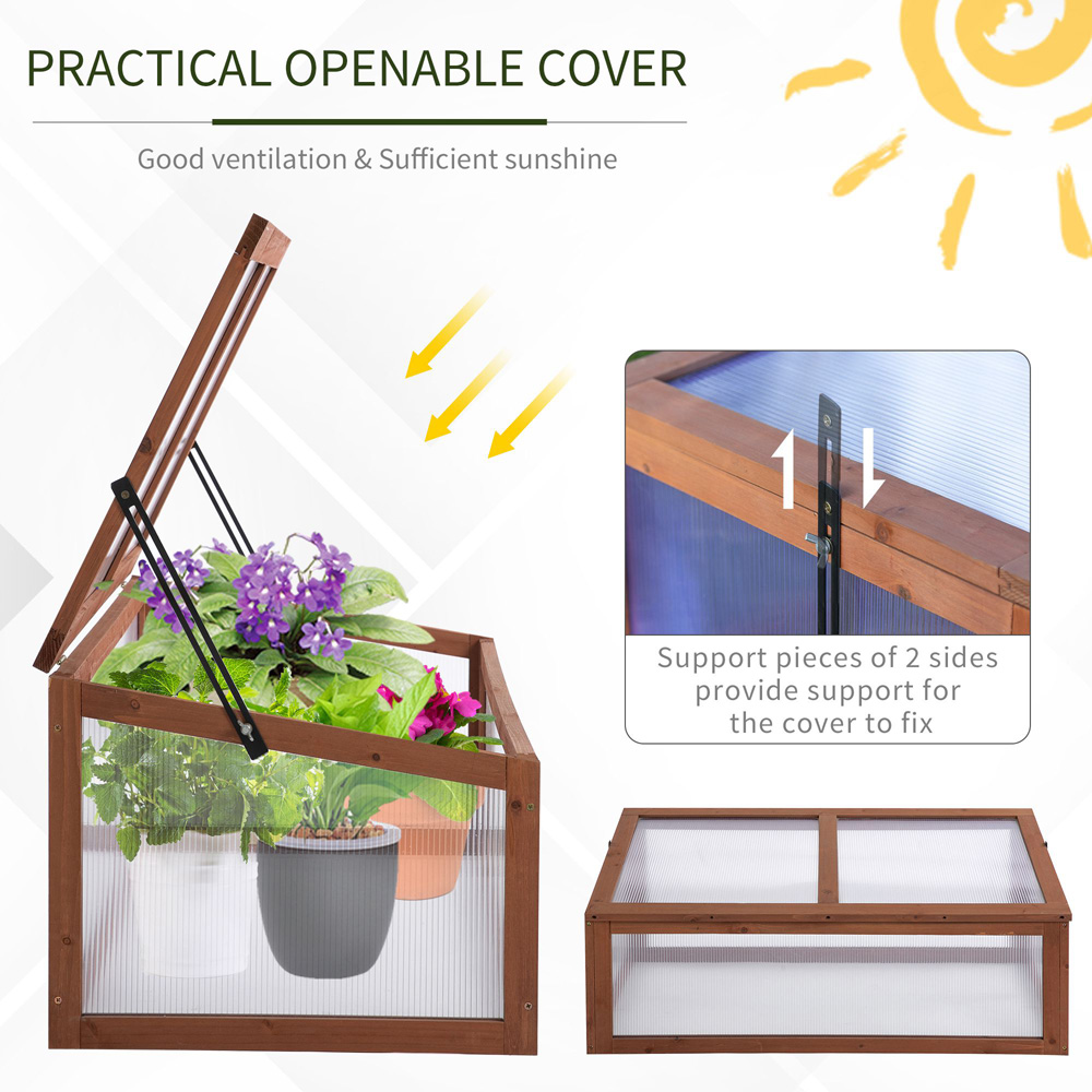 Outsunny Brown Wooden Polycarbonate 3.2 x 2.1ft Cold Frame with Top Cover Image 7