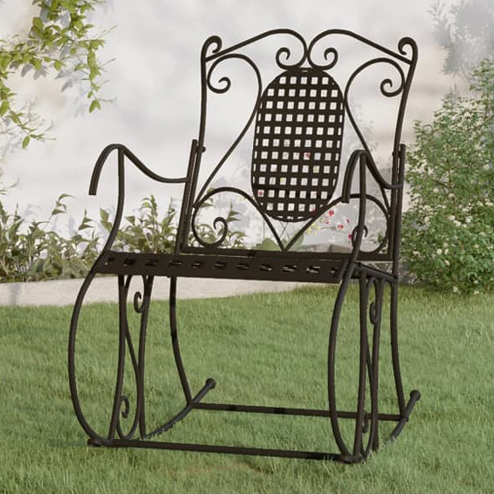vidaXL Single Seater Black Steel High Backrest Garden Rocking Bench Image 1