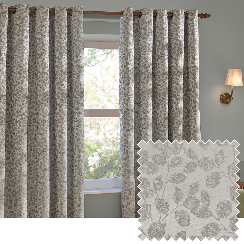 Wylder Grace Leaf Mist Grey Jacquard Fully Lined Eyelet Curtains 229 x 183cm Image 2
