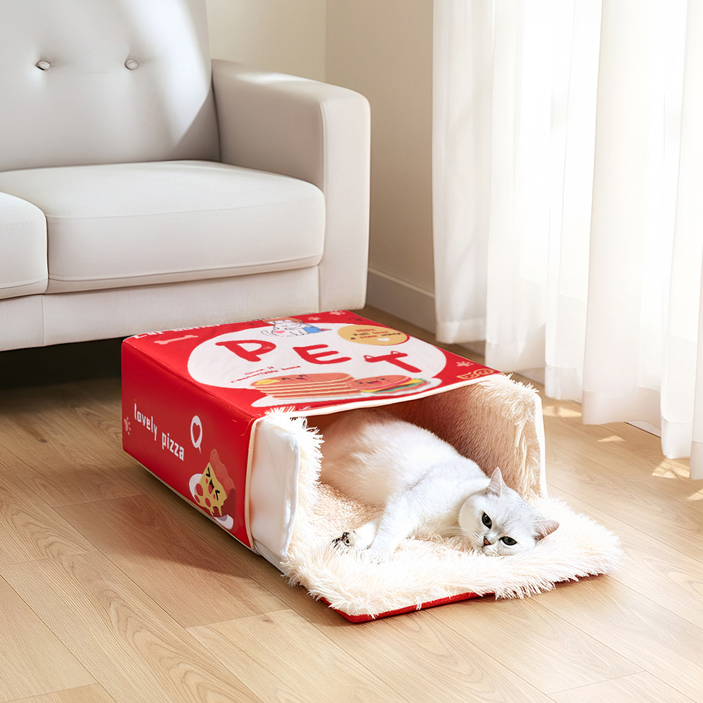 H&O Direct 37 x 47cm Red Cute Snack Box Enclosed Cat Sleeping Bed Image 5