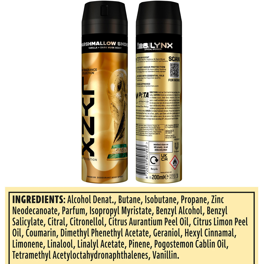 Lynx FIFA Limited Edition Fine Marshmallow Smoke Deodorant Body Spray 200ml 6 Pack Image 9