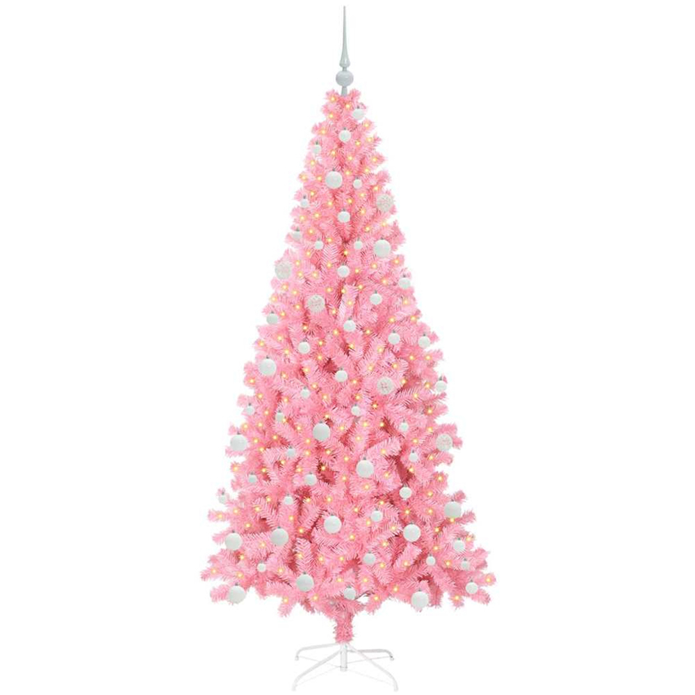 vidaXL Pre-Lit White Baubles Pink Artificial Christmas Tree 6ft Image 1
