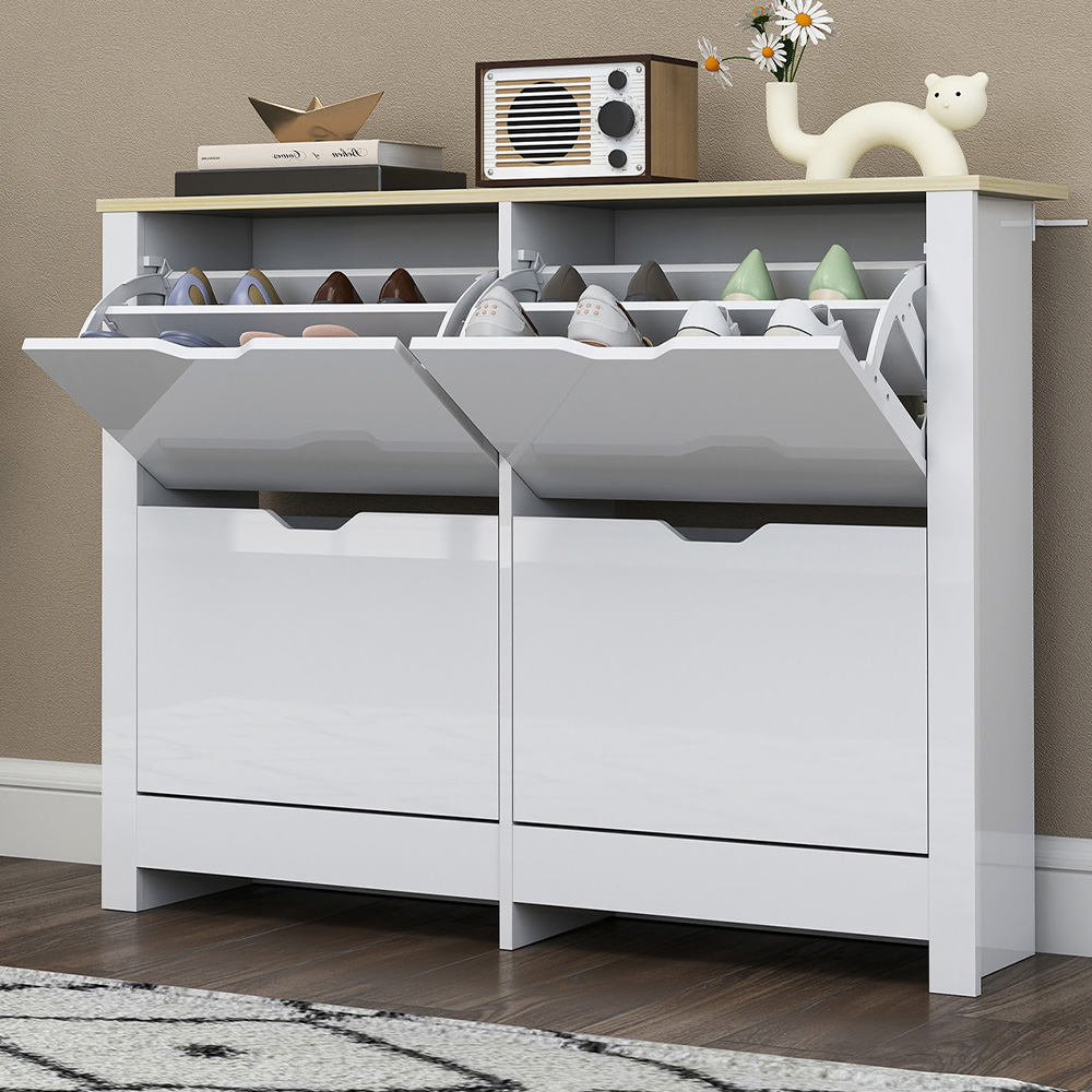 Portland 4 Flip Down Drawer White Shoe Cabinet Image 1