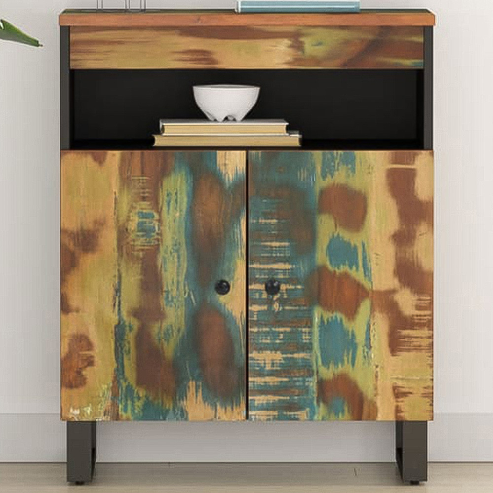 vidaXL 2 Door Single Shelf Multicolour Reclaimed Wood Sideboard Image 1