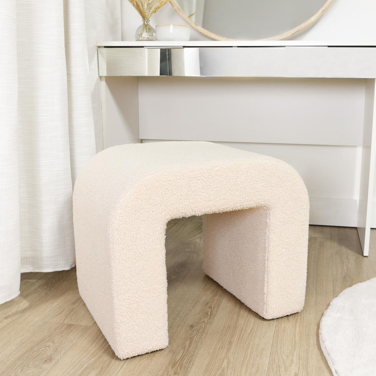 Boucle Curved Footstool - Neutral Image