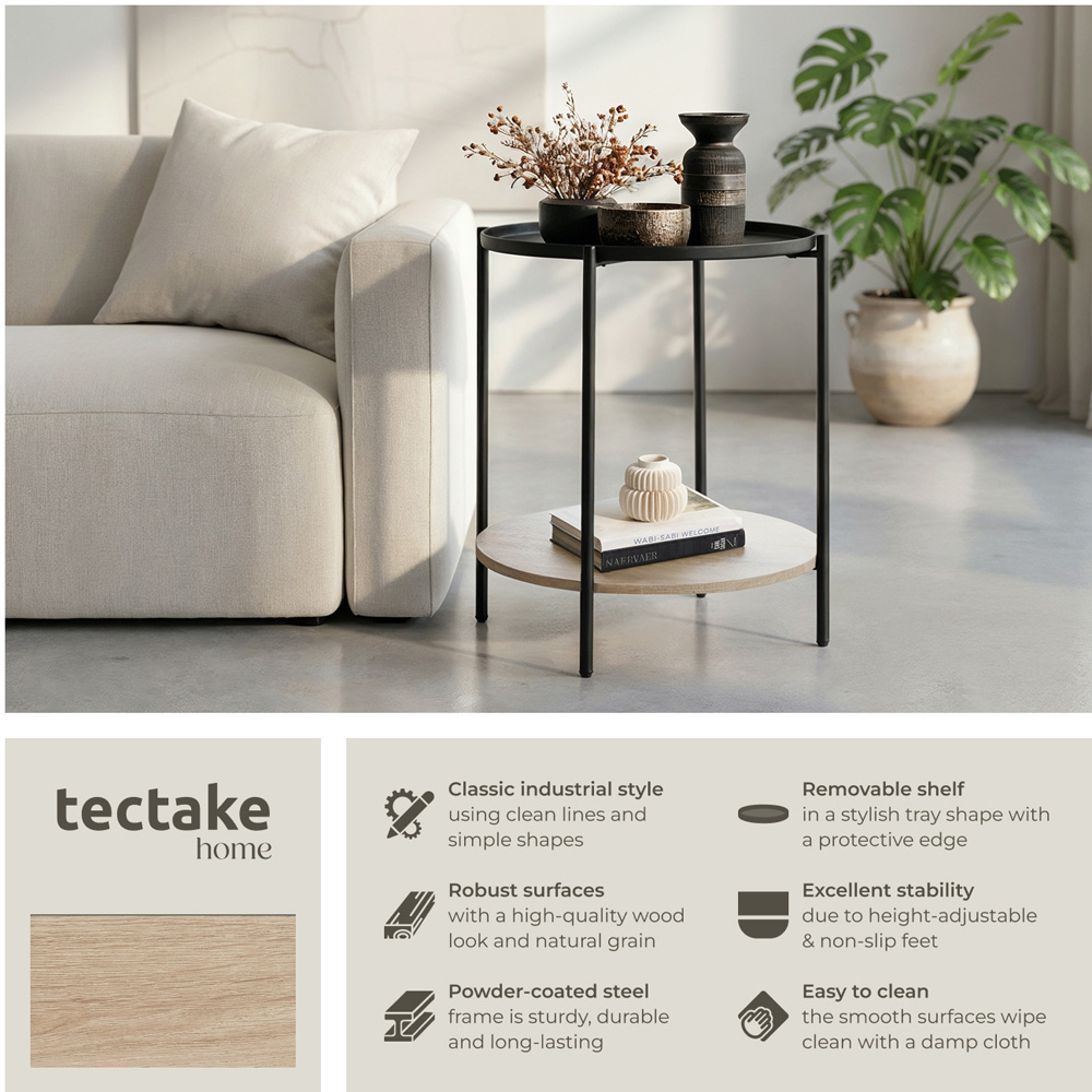 Tectake Sunderland Single Shelf Round Sonoma Oak Bedside Table Image 3