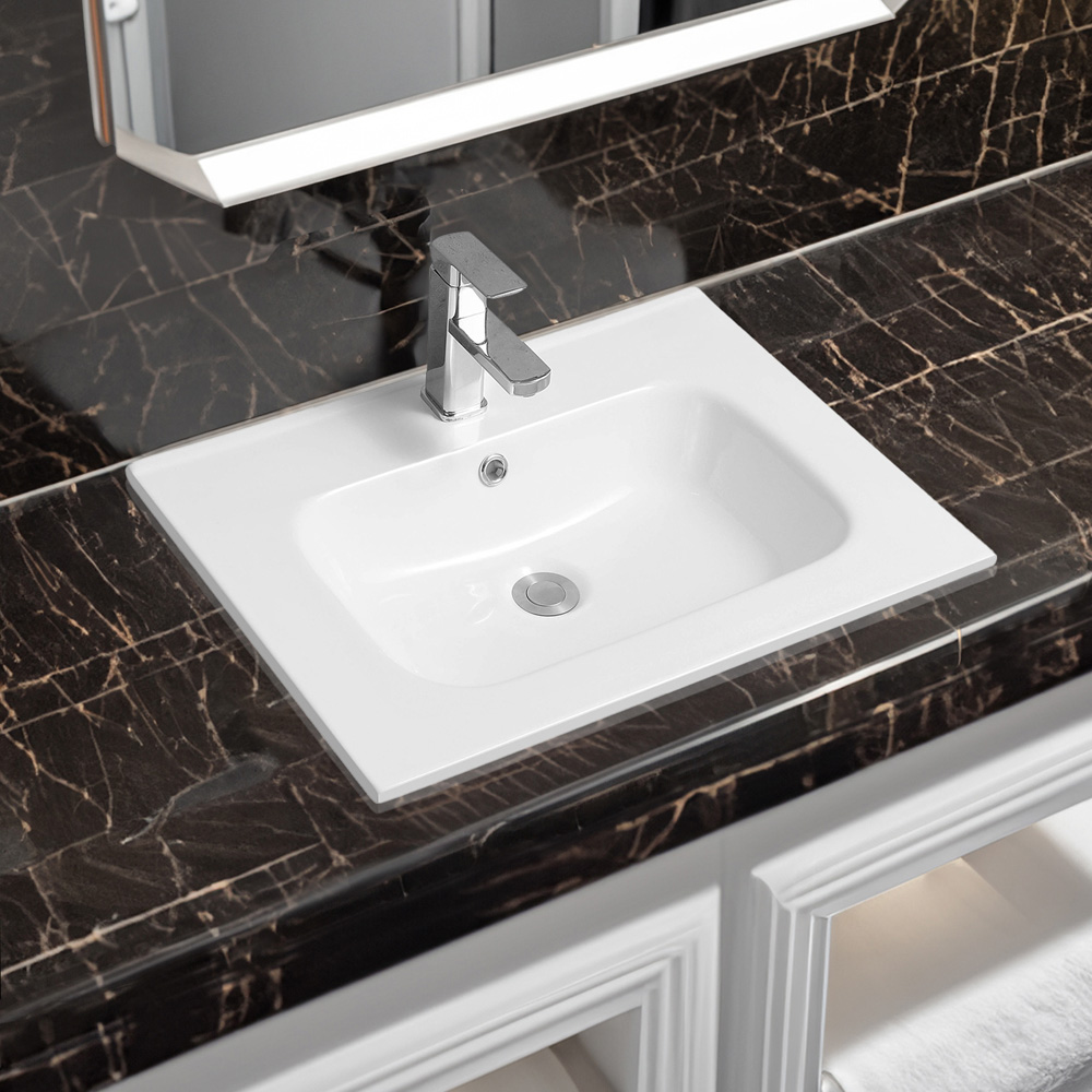 Limoge White Ceramic Thin Edge Inset Basin with Oval Bowl 610mm Image 2
