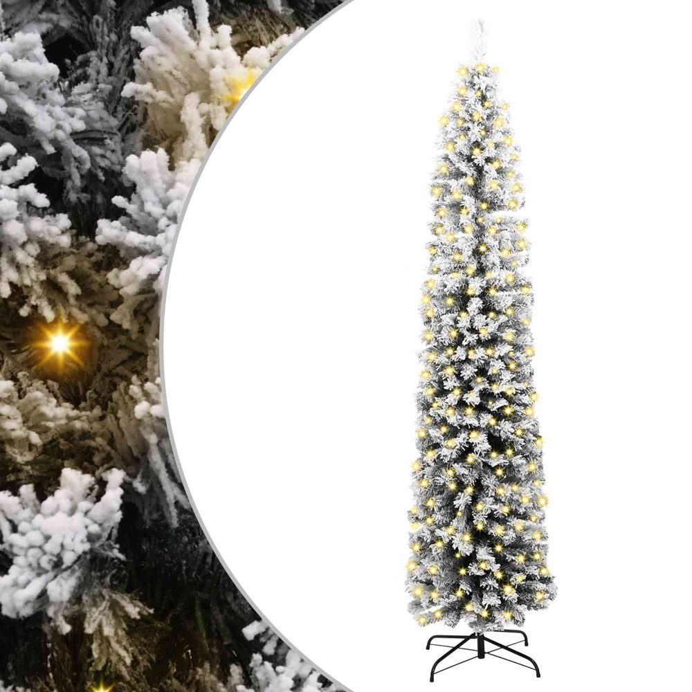 vidaXL Green Snow Flocked Artificial Christmas Tree with LEDs 6ft Image 2