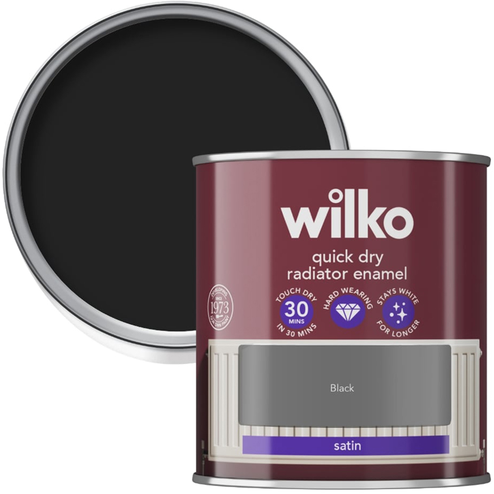 Wilko Quick Dry Black Satin Radiator Enamel 250ml Image 1
