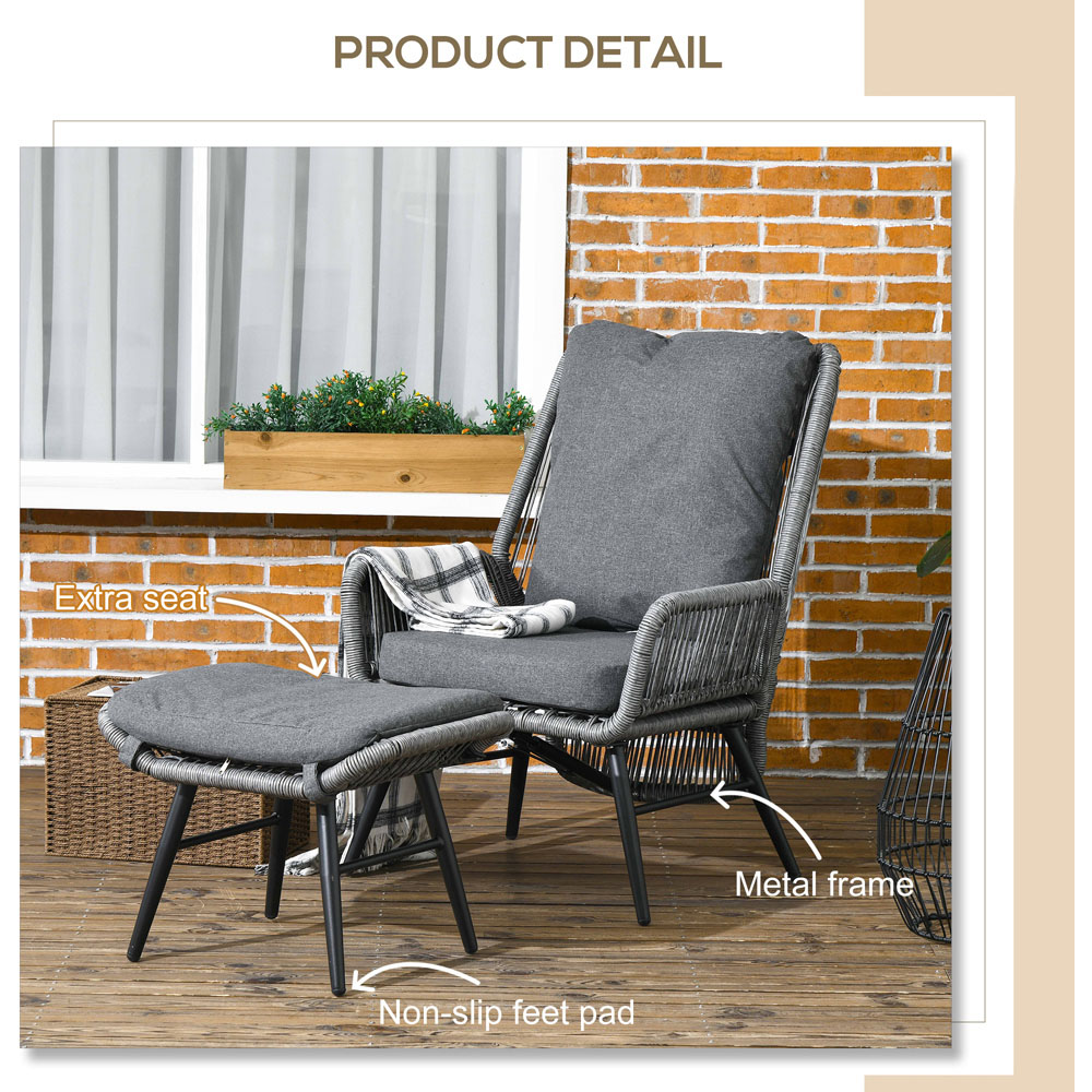 Outsunny Grey Garden Rattan Leisure Chair Set with Adjustable Backrest Image 6