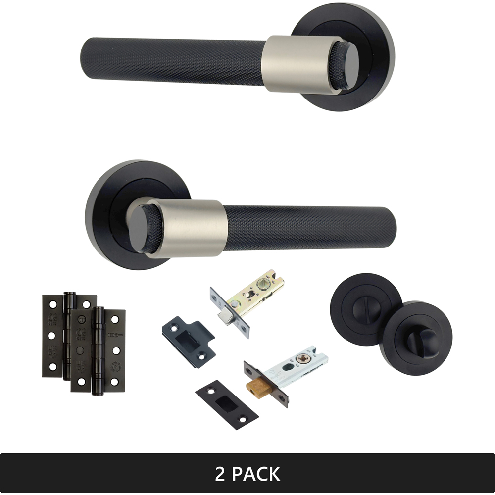 AXS Hardware Dakota Black Knurled Bathroom Door Handles on Rose 2 Pack Image 8